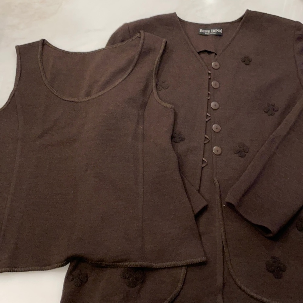 Beppe Bondi Women’s Brown Wool Cardigan Set-Size 14